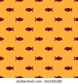 Red Fish icon isolated seamless pattern on brown background.  Vector Illustration