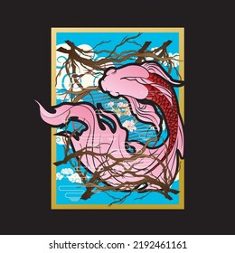red fish illustration with japanese style
