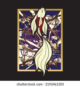 red fish illustration with japanese style
