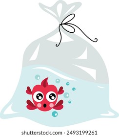 Red fish inside the plastic bag
