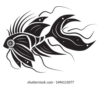 Red fish interpretation creative design. Black decorated shape on wihite background. Vector illustration.