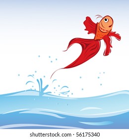 red fish jumping out of water