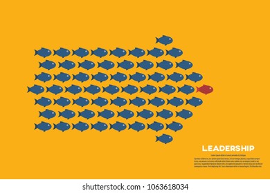 Red fish as a leader among others, leadership, teamwork, motivation, stand out of the crowd concept, EPS10 vector