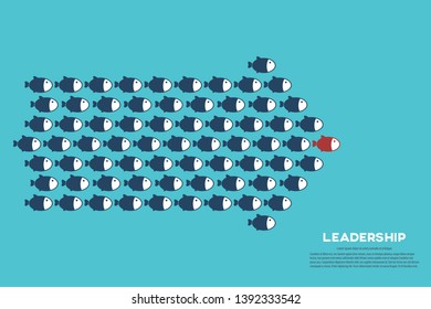 Red fish as a leader among others, leadership, teamwork, motivation, stand out of the crowd concept, EPS10 vector