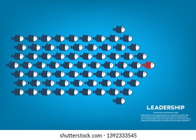 Red fish as a leader among others, leadership, teamwork, motivation, stand out of the crowd concept, EPS10 vector