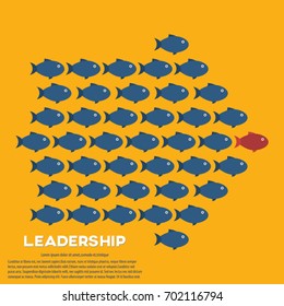 Red fish as a leader among others, leadership, teamwork, motivation, stand out of the crowd concept, EPS10 vector