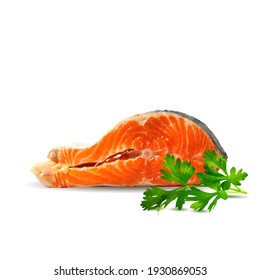 Red fish low poly. Fresh, nutritious, tasty fish steak. Trout. Vector illustration. Salmon in triangulation technique. 
