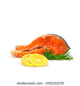 Red fish low poly. Fresh, nutritious, tasty fish steak. Trout. Vector illustration. Salmon in triangulation technique. 