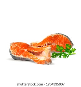 Red fish low poly. Fresh, nutritious, tasty fish steak. Trout. Vector illustration. Salmon in triangulation technique. 