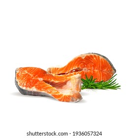 Red fish low poly. Fresh, nutritious, tasty fish steak. Trout. Vector illustration. Salmon in triangulation technique. 