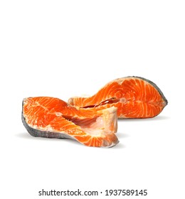 Red fish low poly. Fresh, nutritious, tasty fish steak. Trout. Vector illustration. Salmon in triangulation technique. 