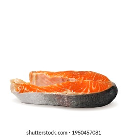 Red fish low poly. Fresh, nutritious, tasty fish steak. Trout. Vector illustration. Salmon in triangulation technique. 