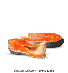 Red fish low poly. Fresh, nutritious, tasty fish steak. Trout. Vector illustration. Salmon in triangulation technique. 