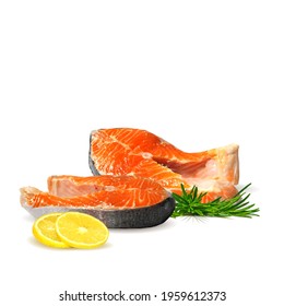 Red fish low poly. Fresh, nutritious, tasty fish steak. Trout. Vector illustration. Salmon in triangulation technique. 
