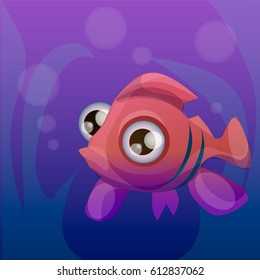 red fish on blue background with water bubbles