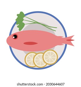 Red fish in plate Illustration.