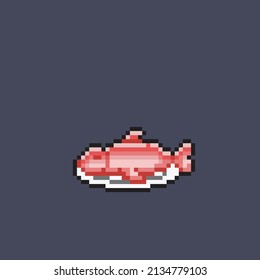 red fish in the plate with pixel style
