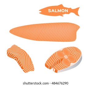  red fish salmon for sushi food menu vector illustration Isolated white background. 3 pieces