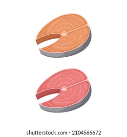 Red fish salmon and Tuna steak vector isolated illustration.