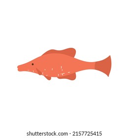 Red fish. Small marine animal. Sea or ocean creature aesthetic. Vector illustration in cartoon style. Isolated white background.