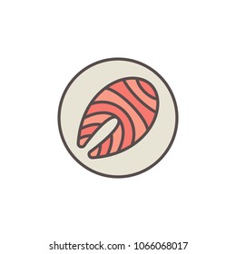 Red fish steak in circle vector colored concept icon or design element