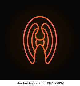 Red fish steak colored linear icon. Vector trout or salmon fish slice in thin line style on dark background