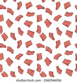 Red fish steak vector creative seamless pattern. Salmon fillet on white background