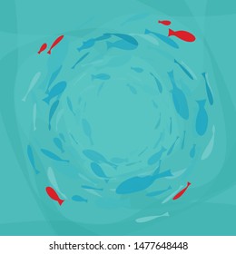 Red Fish swimming underwater top view flat design, vector illustration