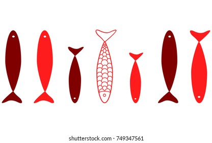 Red Fish vector icon on white background. Isolated illustration.