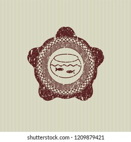 Red fishbowl with fish icon inside distressed rubber stamp