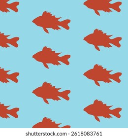 Red fishes seamless pattern on sky blue background