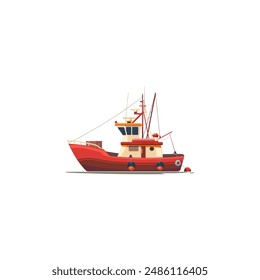 Red Fishing Boat on Water. Vector illustration design.