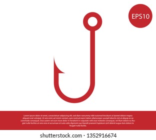 Red Fishing hook icon isolated on white background. Vector Illustration
