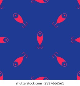 Red Fishing lure icon isolated seamless pattern on blue background. Fishing tackle.  Vector