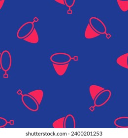 Red Fishing net icon isolated seamless pattern on blue background. Fishing tackle.  Vector