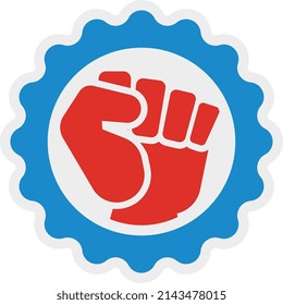 Red fist emblem. Power fight round symbol