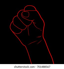 Red Fist on Black Background. Vector Illustration.