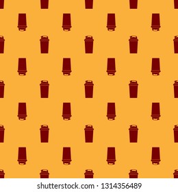 Red Fitness shaker icon isolated seamless pattern on brown background. Sports shaker bottle with lid for water and protein cocktails. Flat design. Vector Illustration