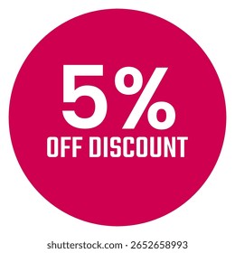 Red five 5% percent sale discount badge. Round shape red circle sticker on glasses showcase. isolated on white background.
