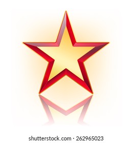 red five corner star with gold in the middle. vector illustration