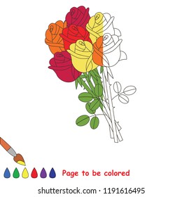 Red Five Rose Bouquet to be colored, the coloring book for preschool kids with easy educational gaming level.