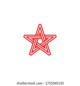 Red five-pointed line impossible star on white background