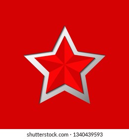 Red five-pointed star carved on red background