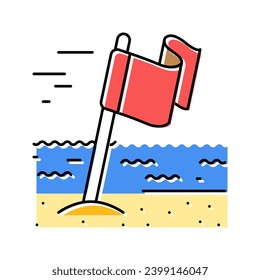 red flag beach summer color icon vector. red flag beach summer sign. isolated symbol illustration