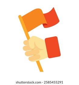 A red flag being held as a symbol of achievement