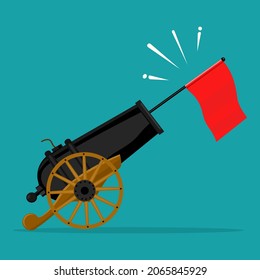 Red Flag With Cannons. Warning Sign. Declare Martial Law Or Challenge Monopoly