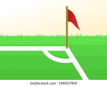 the red flag in the corner of soccer field for corner kick