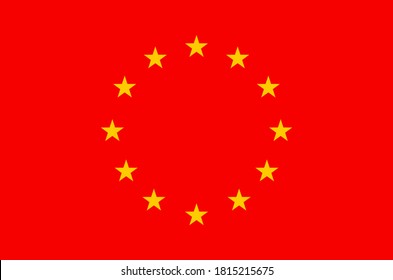 Red flag of European union. Vector illustration. Yellow stars on red background. Socialist and communist EU.