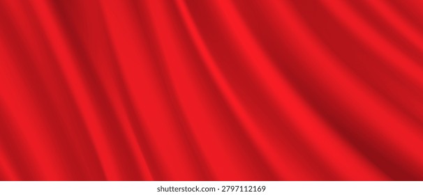 Red flag fabric satin wave background texture vector illustration.