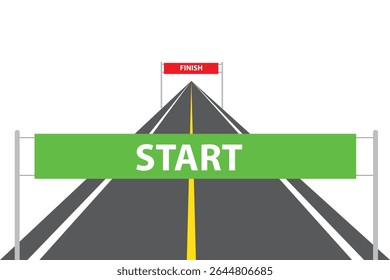 Red Flag finish and green flag start. Graphic concept of start and finish in business or sports. Vector illustration in flat style isolated. 